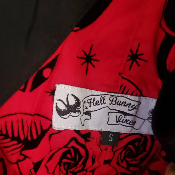 Hell Bunny Vixen red all over print tattoo flash flock retro dress - Picture 5 of 8
